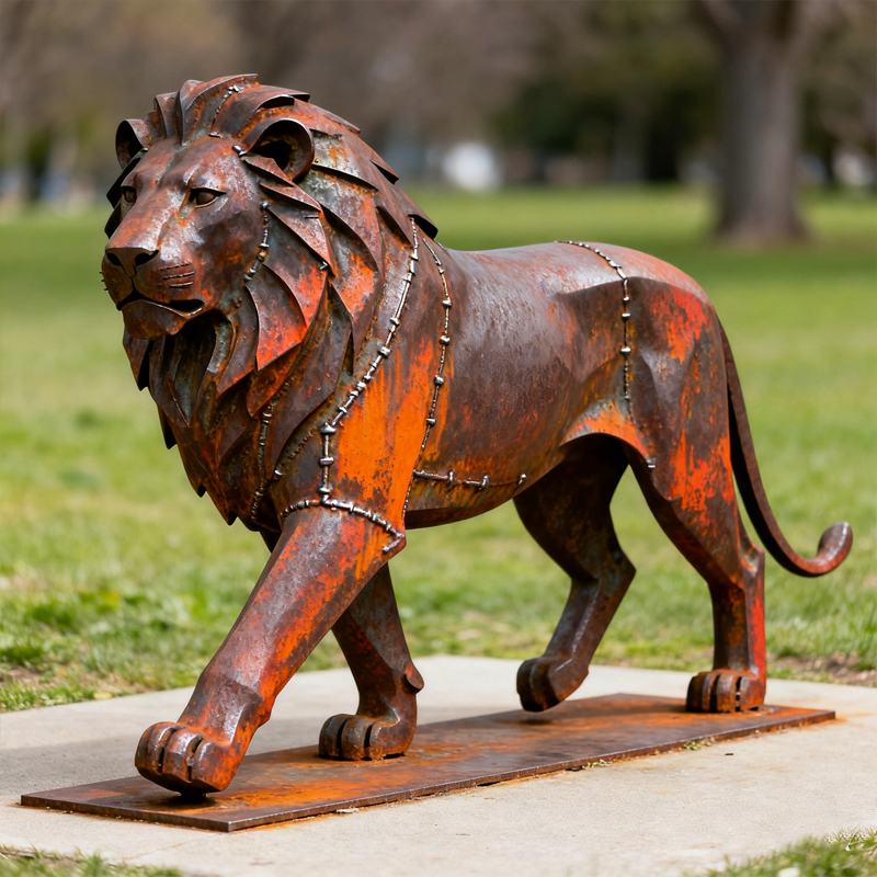 مجسمه حیوانی شیر فولادی Weathering Welded-Panel Lion